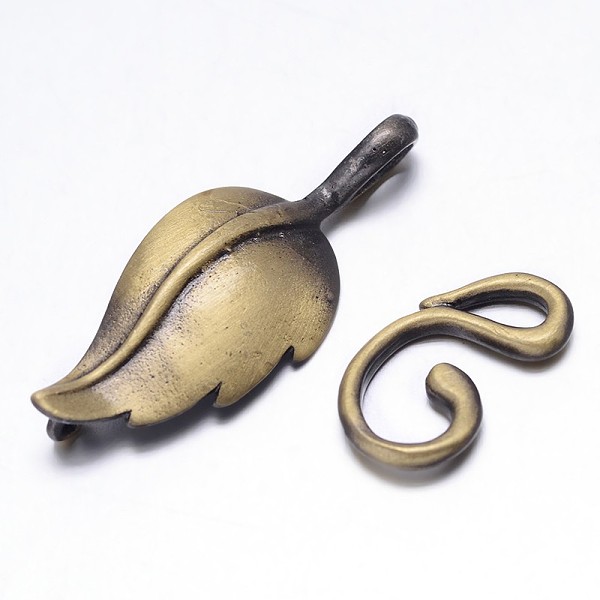 

PandaHall Brass Hook Clasps, For Leather Cord Bracelets Making, Leaf, Brushed Antique Bronze, Leaf: 33x13x3mm, Hook: 17x10x2mm, Hole: 1mm...