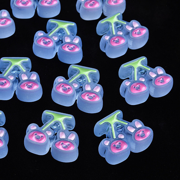 

PandaHall Transparent Acrylic Beads, with Enamel, Frosted, Cherry with Bear & Rabbit, Cornflower Blue, 22.5x26x9mm, Hole: 3mm Acrylic Fruit