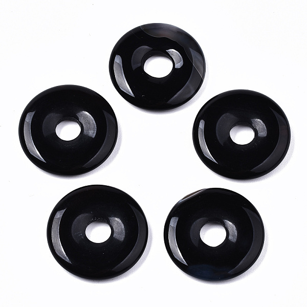 

PandaHall Natural Black Agate Pendants, Dyed & Heated, Donut/Pi Disc, Donut Width: 9mm, 25x4mm, Hole: 6~7mm Black Agate Donut