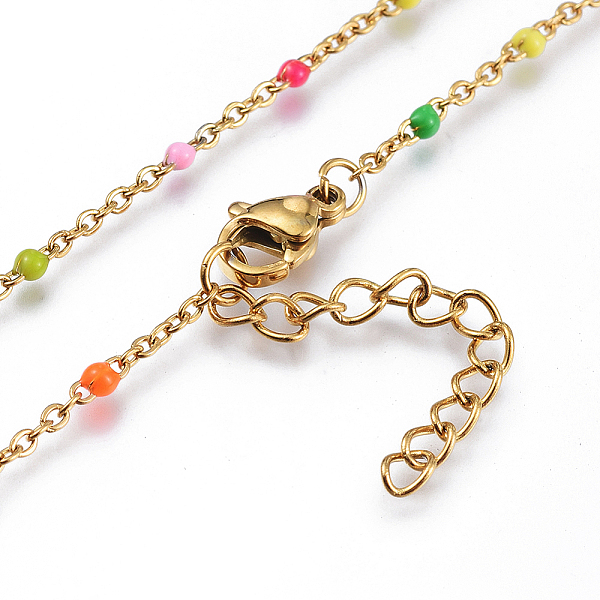 

PandaHall Ion Plating(IP) 304 Stainless Steel Cable Chain Anklets, with Enamel Links, Golden, 9-1/4 inch(23.5cm), 2mm Stainless Steel