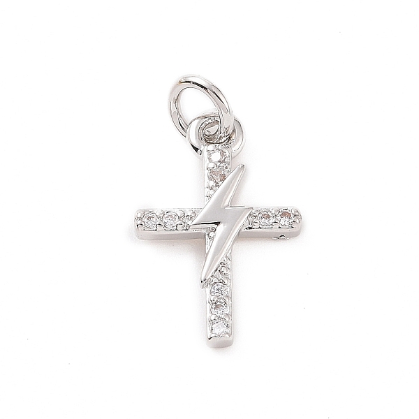 

PandaHall Brass Micro Pave Cubic Zirconia Charms, with Jump Ring, Cross with Lightning Bolt Charm, Platinum, 14.5x9.5x2mm, Hole: 2.8mm..., Clear
