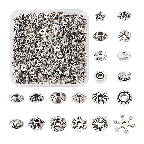 

PandaHall Kissitty 400Pcs 20 Styles Tibetan Style Alloy Spacer Beads, Flower & Flat Round & Star & Rondelle, Mixed Shapes, Antique Silver...