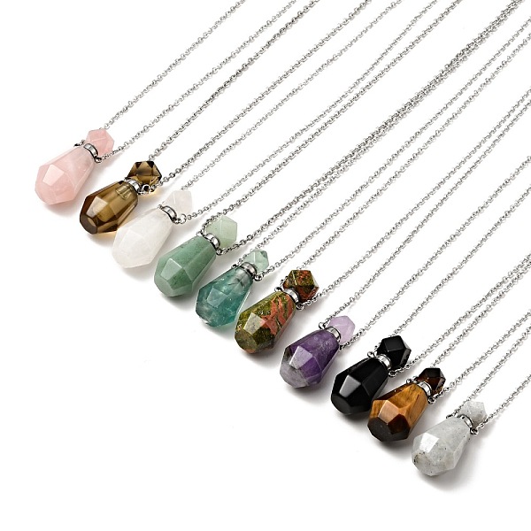 

PandaHall Openable Faceted Natural & Synthetic Mixed Stone Perfume Bottle Pendant Necklaces for Women, 304 Stainless Steel Cable Chain...