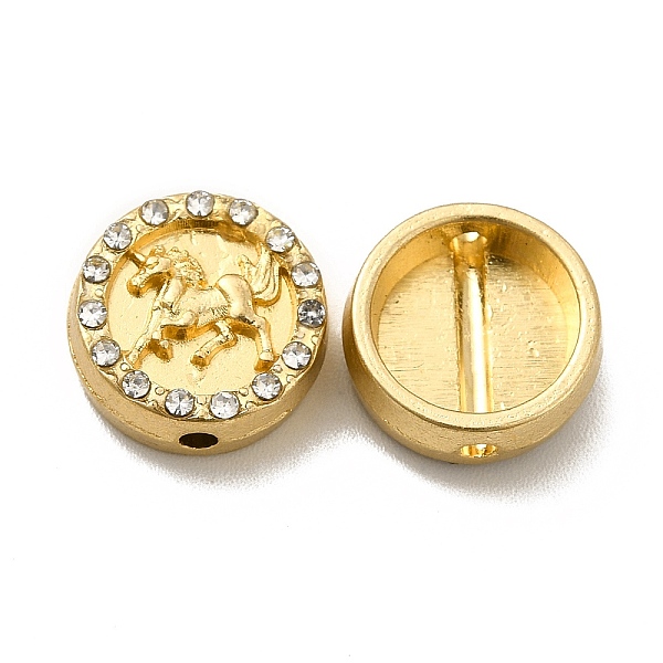 

PandaHall Alloy Crystal Rhinestone Beads, Flat Round with Unicorn, Light Gold, 12x5mm, Hole: 1.6mm Alloy+Rhinestone Flat Round Clear