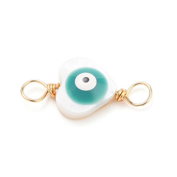 

PandaHall Natural Freshwater Shell Links, with Copper Wire, Heart with Evil Eye, Real 18K Gold Plated, 18.5x9x3.5mm, Hole: 1.5~3mm Shell...