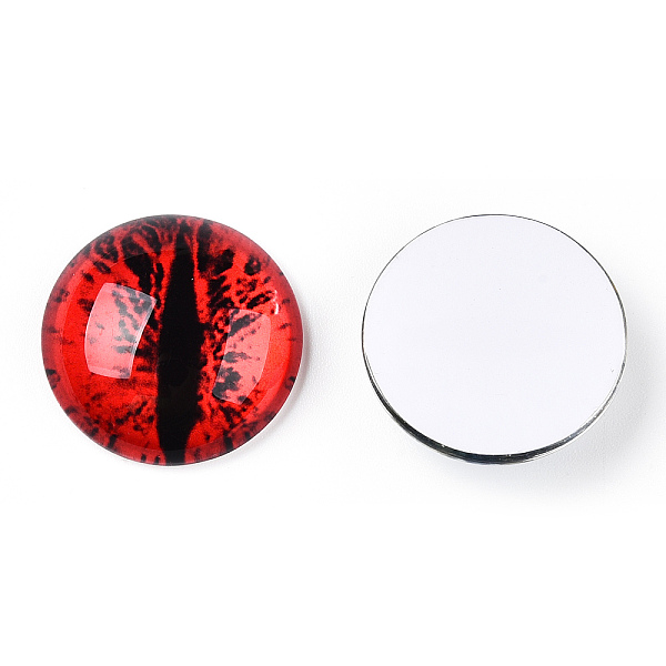 

PandaHall Glass Cabochons, Half Round with Evil Eye, Vertical Pupil, Red, 20x6.5mm Glass Half Round Red