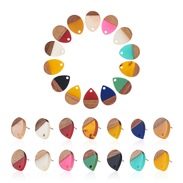 

PandaHall Craftdady Resin & Walnut Wood Stud Earring Findings, with 304 Stainless Steel Pin, Teardrop, Mixed Color, 17x13mm, Hole: 1.8mm..., Multicolor