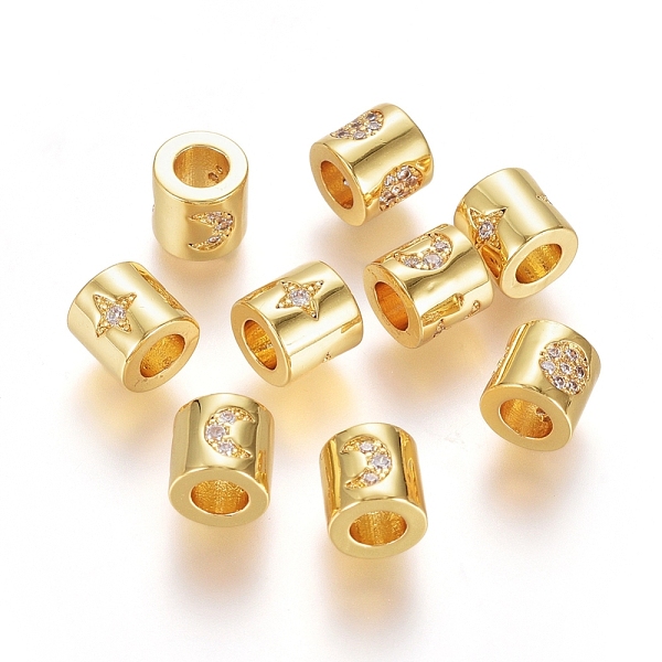 

PandaHall Brass Micro Pave Cubic Zirconia Beads, Long-Lasting Plated, Column with Mixed Pattern, Clear, Real 18K Gold Plated, 6x6mm, Hole...
