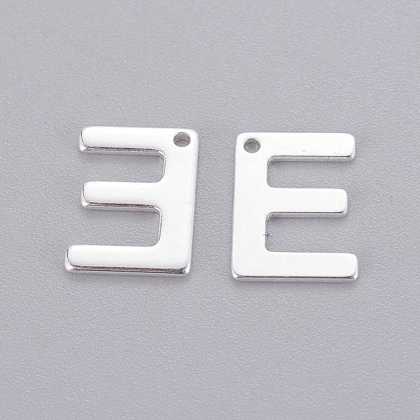 

PandaHall 201 Stainless Steel Charms, Letter, Silver Color Plated, Letter.E, 11x8x0.6mm, Hole: 1mm 201 Stainless Steel Letter