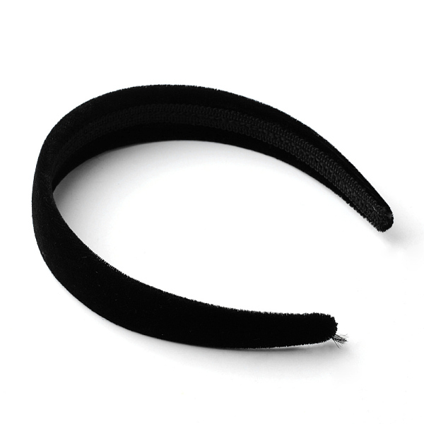 PandaHall Plastic Hair Bands, with Velvet Cloth Covered, Black, 110mm Plastic Black
