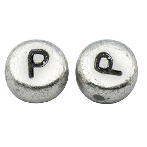

PandaHall Silver Color Plated Acrylic Horizontal Hole Letter Beads, Flat Round, Letter.P, 7x3.5mm, Hole: 1mm, about 288pcs/40g Acrylic Flat...
