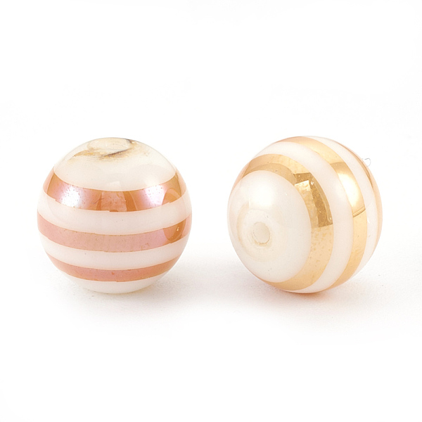 

PandaHall Electroplate Glass Beads, Stripe Round, Rainbow Plated, 10x9.5~10mm, Hole: 1.2mm, 200pcs/bag Glass Stripe