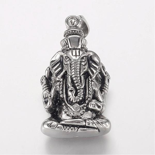 

PandaHall 304 Stainless Steel Pendants, Lord Ganesha, Antique Silver, 42x23x14mm, Hole: 5x8mm 304 Stainless Steel Elephant
