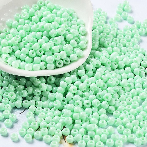 

PandaHall Baking Paint Glass Seed Beads, Round, Pale Green, 4x3mm, Hole: 1.2mm, about 7650pcs/pound Glass