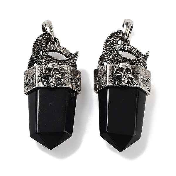 

PandaHall Natural Obsidian Faceted Sword Pendants, Rack Plating Antique Silver Plated Alloy Moon Charms, Cadmium Free & Lead Free...