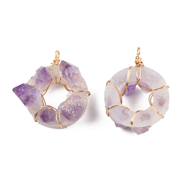 

PandaHall Natural Amethyst Pendants, with Aluminium Wire Wrapped, Ring Charm, Golden, 49~50x36.5~43x21~23.5mm, Hole: 3.5mm Amethyst Ring