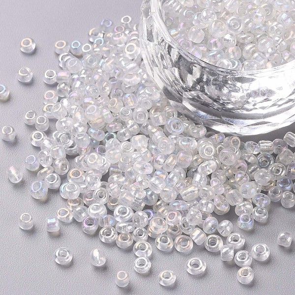 

PandaHall Round Glass Seed Beads, Transparent Colours Rainbow, Round, Clear, 3mm Glass Clear