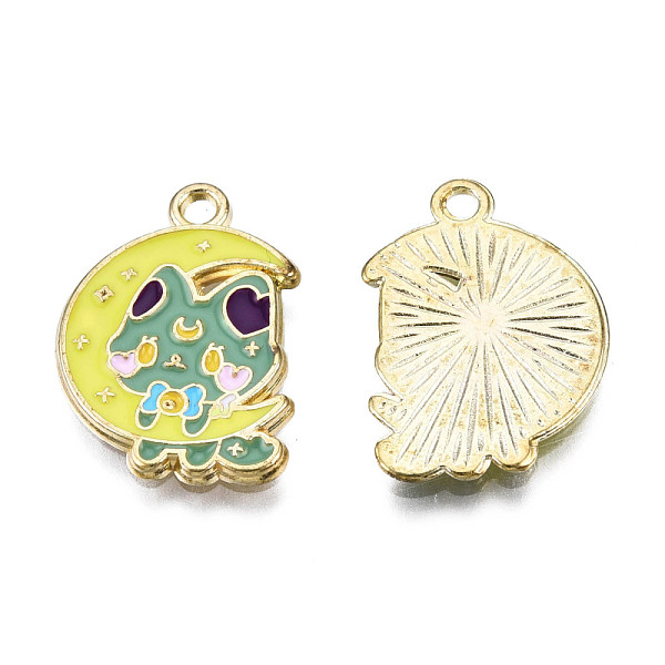 

PandaHall Alloy Enamel Pendants, Cadmium Free & Lead Free, Light Gold, Cat with Moon, Medium Turquoise, 21x15x1.5mm, Hole: 1.8mm...