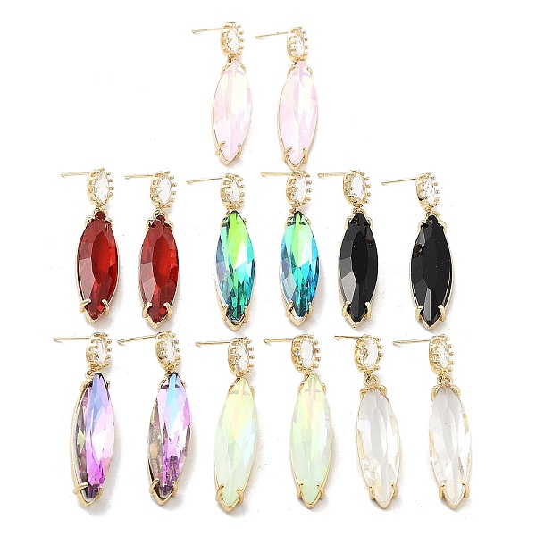 

PandaHall Light Gold Brass Dangle Stud Earrings, Glass Horse Eye Drop Earrings, Mixed Color, 48x9.5mm Glass Horse Eye Multicolor