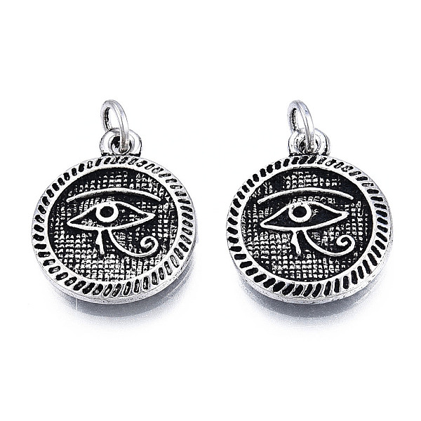 

PandaHall Tibetan Style Alloy Pendant Rhinestone Settings, with Jump Rings, Cadmium Free & Lead Free, Flat Round with Eye of Horus Pattern...