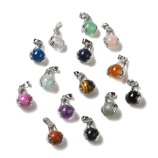 

PandaHall Natural Mixed Gemstone Pendants, Brass Hands with Round Charms, Mixed Dyed and Undyed, Platinum, 23x25x12mm, Hole: 6.5x4mm Mixed...