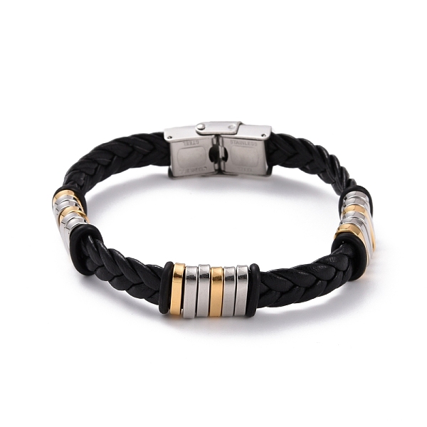 

PandaHall Men's Silicone Cord Braided Cord Bracelet, Rectangle Titanium Steel Beads Friendship Bracelet, Black, Golden & Stainless Steel...