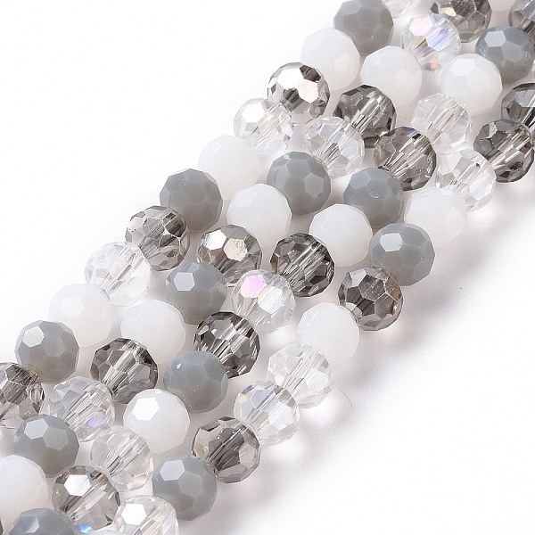 

PandaHall Glass Beads Strands, Faceted(32 Facets), Round, Gray, 5.5mm, Hole: 1mm, about 95pcs/strand, 20.47''(52cm) Glass Round Gray