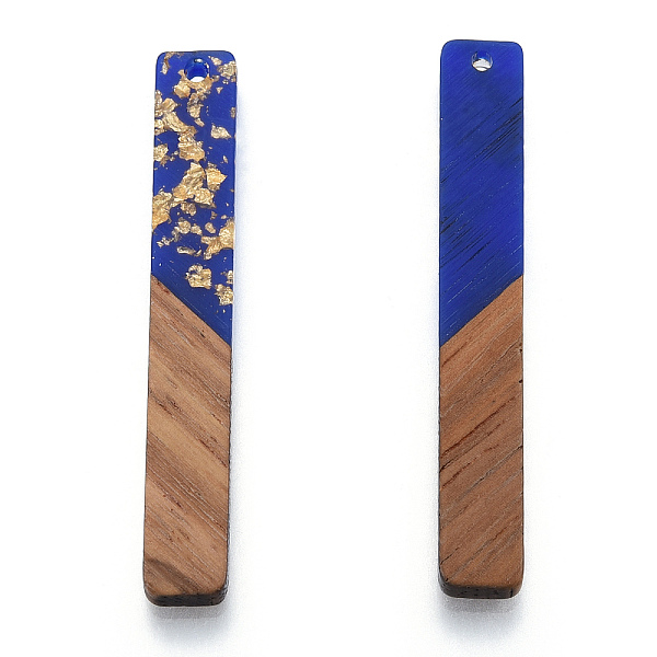 

PandaHall Opaque Resin & Walnut Wood Big Pendants, with Gold Foil, Rectangle Charm, Medium Blue, 51.5x7.5x3mm, Hole: 1.8mm Resin+Wood...