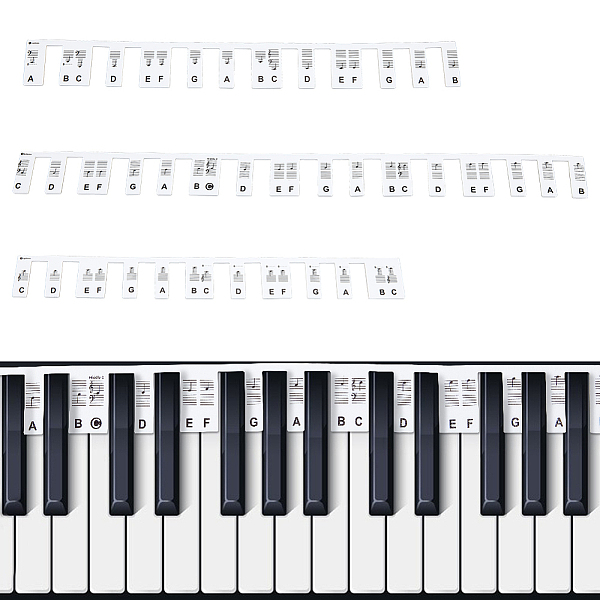 PandaHall 3 Pcs/Set Piano Notes Guide, 88-Key Full Size Piano Keyboard Rake Notes Removable Piano Keyboard Note Labels for Beginner...
