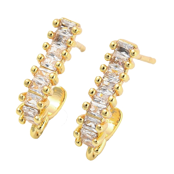 

PandaHall Brass Stud Earring Finding, with Clear Rhinestone & Horizontal Loops, Real 18K Gold Plated, 14x3.5mm, Hole: 1mm, Pin: 0.7mm...