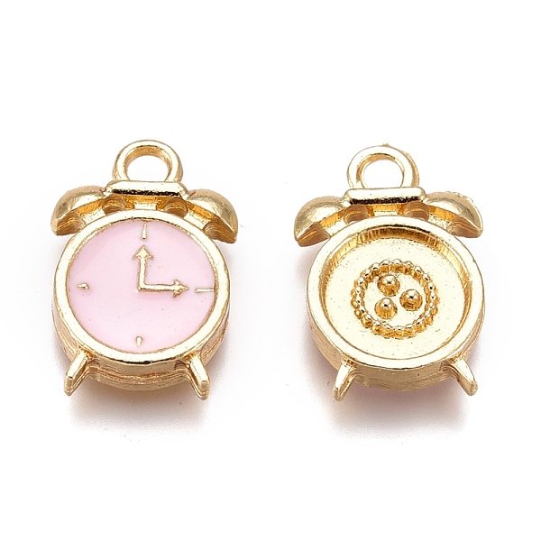 

PandaHall Alloy Enamel Pendants, Clock, Golden, Pearl Pink, 16x10.5x3mm, Hole: 2mm Alloy+Enamel Clock Pink