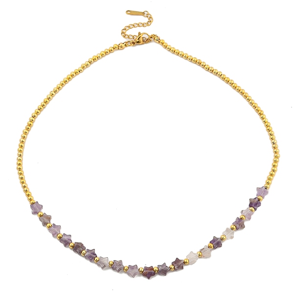 

PandaHall Natural Amethyst Beaded Necklaces, Brass Beads Necklaces, Star, 15.55~15.94 inch(39.4~40.5cm) Amethyst Star