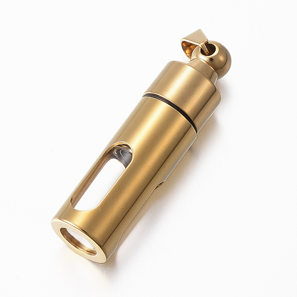 

PandaHall 304 Stainless Steel Pendants, with Glass, Column, Golden, 48x13mm, Hole: 6.5x6mm 304 Stainless Steel Column Clear