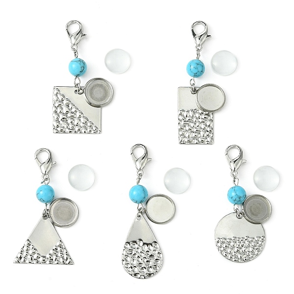 

PandaHall 304 Stainless Steel Pendant Decoration, with Synthetic Turquoise Beads and Zinc Alloy Lobster Claw Clasps, Mixed Shapes, 55~62mm...