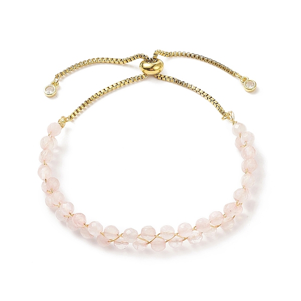 

PandaHall Natural Rose Quartz Double Layer Beaded Slider Bracelet, Golden 304 Stainless Steel Jewelry for Women, Inner Diameter: 1-1/2~2...