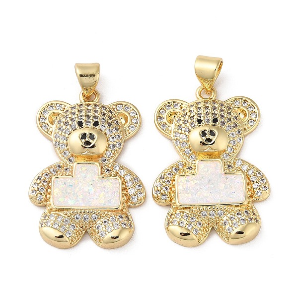 

PandaHall Brass Micro Pave Cubic Zirconia Pendants, with Shell, Bear, Real 18K Gold Plated, 27x19x4mm, Hole: 5x3.5mm Brass+Cubic..., White