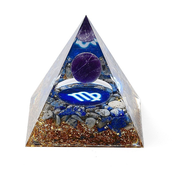 

PandaHall Orgonite Pyramid Resin Energy Generators, Reiki Natural Amethyst Beads Inside for Home Office Desk Decoration, Virgo...