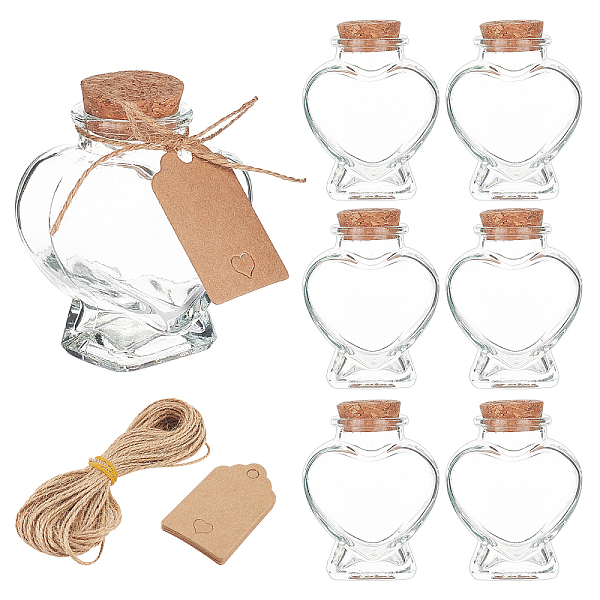 BENECREAT 8 Pack 60ml Heart Shaped Glass Favor Jars With Cork Lids