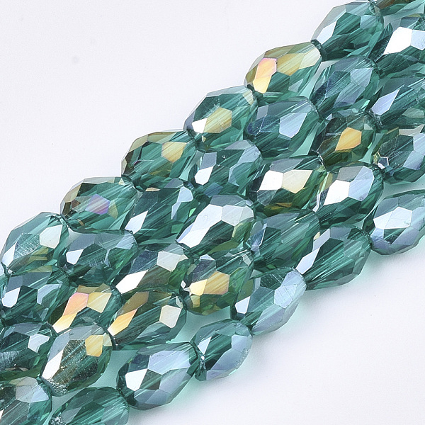 

PandaHall Electroplate Glass Beads Strands, AB Color Plated, Faceted, Teardrop, Light Sea Green, 7.5~8x6mm, Hole: 1mm, about 72pcs/strand...