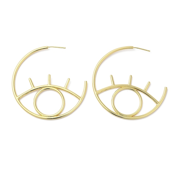 

PandaHall Rack Plating Brass Hollow Eye Stud Earrings, Lead Free & Cadmium Free, Real 18K Gold Plated, 50x2mm, Pin: 0.7mm Brass Eye