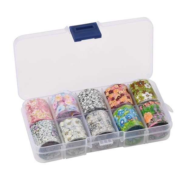 

PandaHall Transfer Foil Nail Art Stickers, Nail Decals, DIY Nail Tips Decoration for Women, Flower Pattern, 2.5cm, 1m/roll, 10rolls/box..., Multicolor