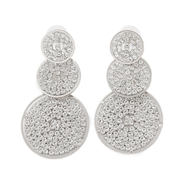 

PandaHall Brass Micro Pave Cubic Zirconia Stud Earrings, Flat Round, Platinum, 59x30mm Cubic Zirconia Flat Round