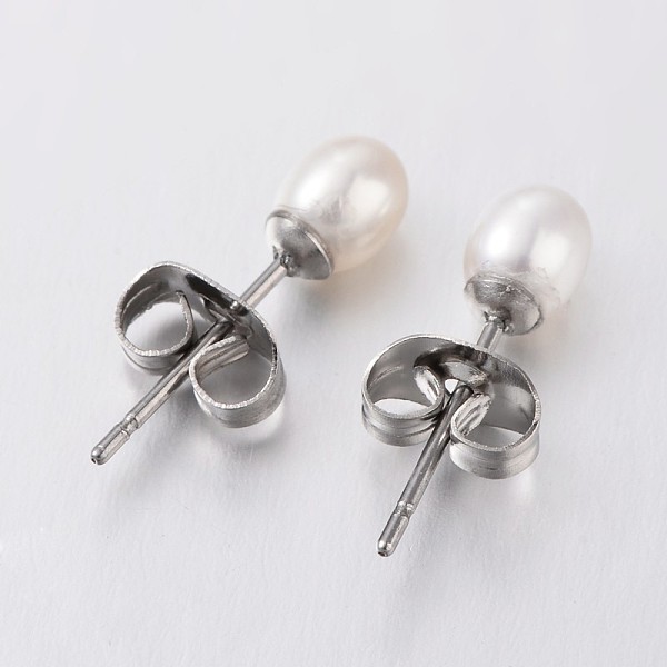 

PandaHall Natural Cultured Freshwater Pearl Ear Studs, with 304 Stainless Steel Pin and Ear Nuts, White, 16.5x4mm, Pin: 0.7mm Pearl White