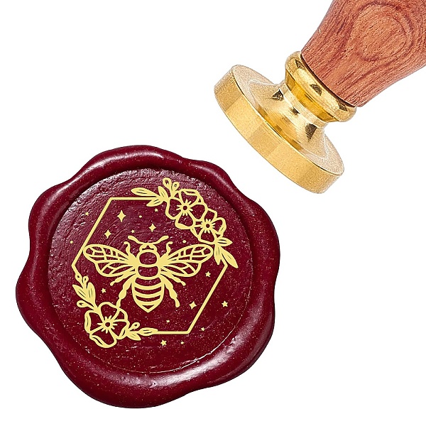 

PandaHall Brass Wax Seal Stamp with Rosewood Handle, for DIY Scrapbooking, Bees Pattern, 25mm Brass Bees