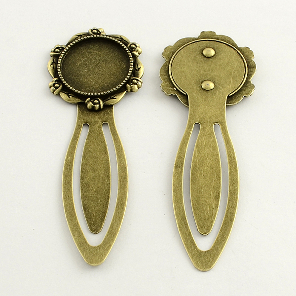 

PandaHall Iron Bookmark Cabochon Setting, with Alloy Flat Round Tray, Lead Free & Nickel Free & Cadmium Free, Antique Bronze, 79x28x3mm...