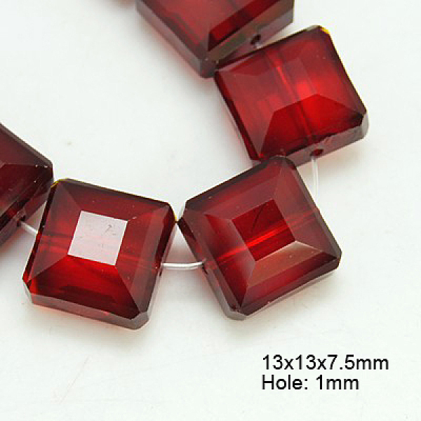 

PandaHall Electroplate Glass Beads, Pearl Luster Plated, Faceted, Square, Dark Red, 13x13x7.5mm, Hole: 1mm Glass Square Red