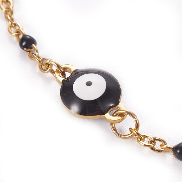 

PandaHall 304 Stainless Steel Enamel Cable Link Chain Bracelets, with Lobster Claw Clasps, Evil Eye, Golden, Black, 6-3/4 inch~6-7/8 inch...