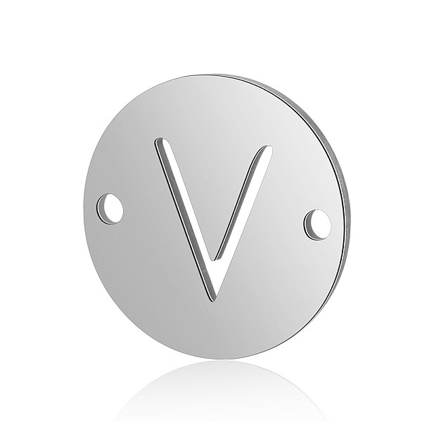 

PandaHall Titanium Steel Links connectors, Flat Round with Letter, Stainless Steel Color, Letter.V, 12x0.8mm, Hole: 0.8mm Titanium Steel...