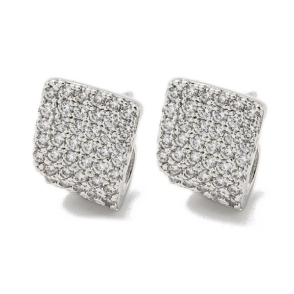 

PandaHall Brass with Clear Cubic Zirconia Stud Earrings, Twist Rectangle, Platinum, 14x11mm Brass Rectangle