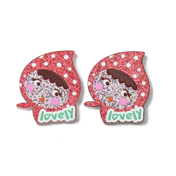 

PandaHall Resin Decoden Cabochons, with Paillette/Glitter Sequins, Lovely Girl, Human, 24.5x22.5x2mm Resin Human Red